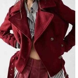 Free People  military style Burgundy Double-Breasted coat